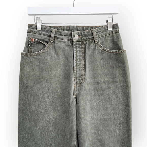 Vintage 80s Bongo High Waisted Army Green Tapered Leg Jeans 27 - Picture 2 of 10